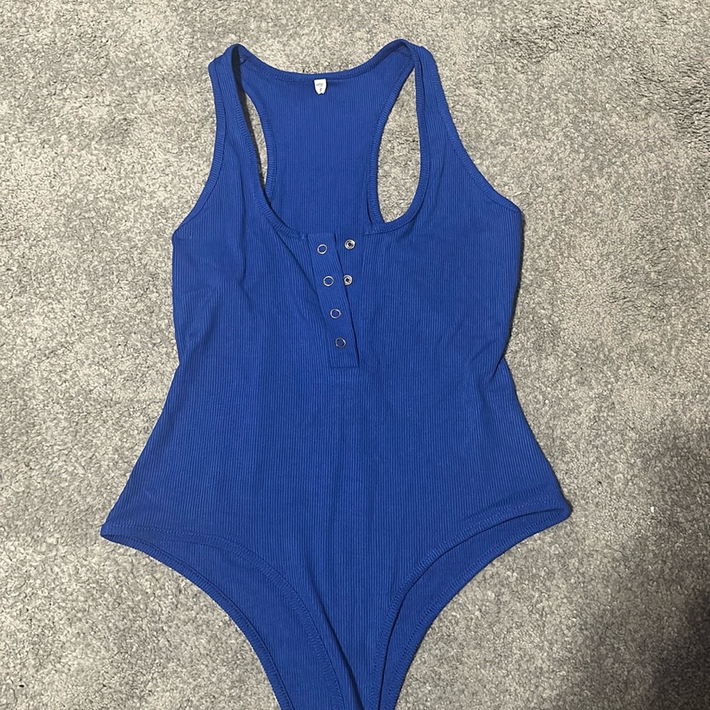 blue bodysuit